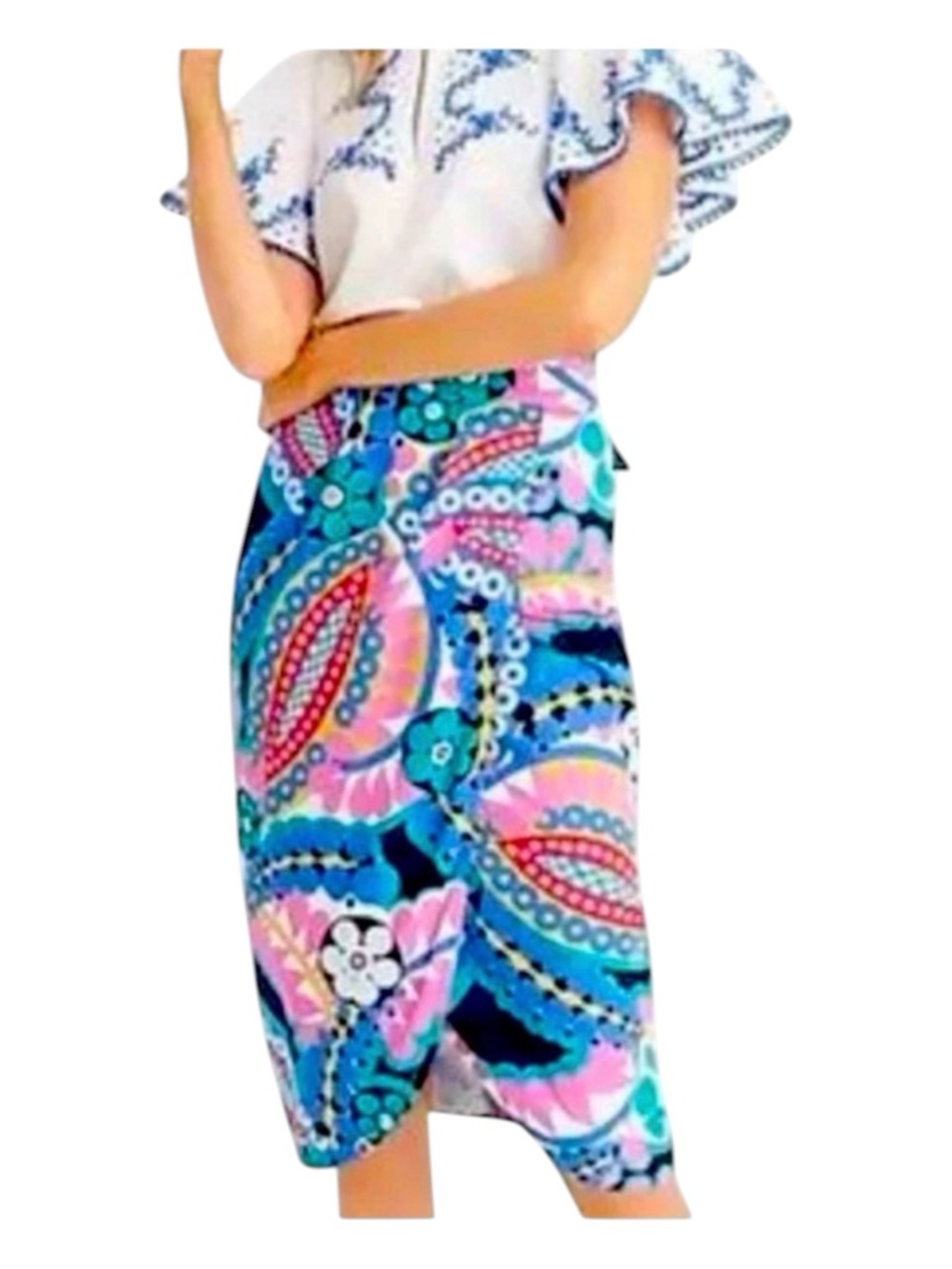 J. CREW Tie-Back Tulip Pencil Skirt in Ratti Kaleidoscope Floral, Size 10.